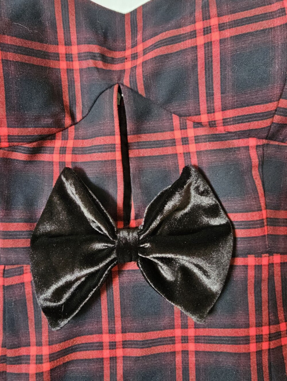 Avec Les Filles Size 8 Red Black Plaid Bustier Mini Dress with Bow - Picture 7 of 16
